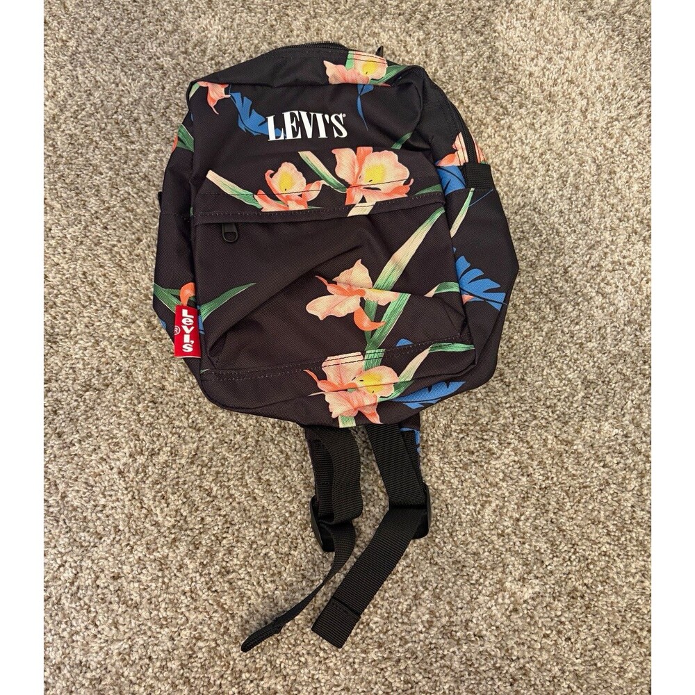 Levi's Girls Floral Print Backpack Black Pink Polyester Zip Adjustable Pockets